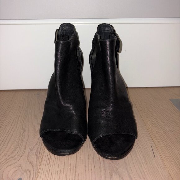 Stuart Weitzman Black Leather 4" heel open toe bootie - Picture 1 of 5